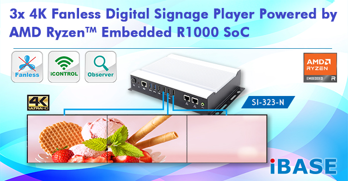 SI-323-N 3x 4K Fanless Digital Signage Player Powered by AMD Ryzen Embedded R1000 SoC