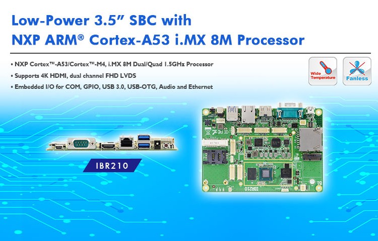 Low-Power Multimedia IoT 3.5” SBC with NXP ARM® Cortex-A53/Cortex-M4 i.MX 8M Quad 1.3GHz Processor